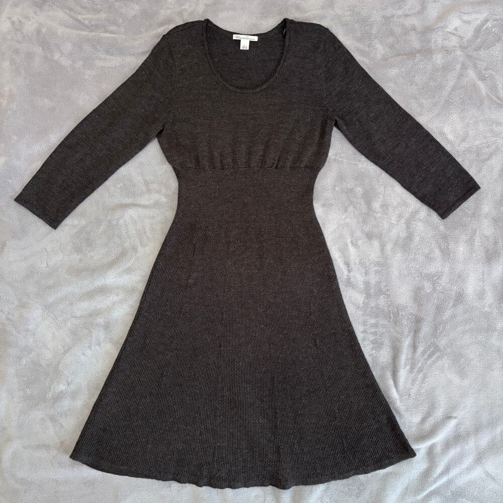 Kenneth Cole New York Grey Wool Blend Sweater Dress Size L Fit Flare Y2K 90s